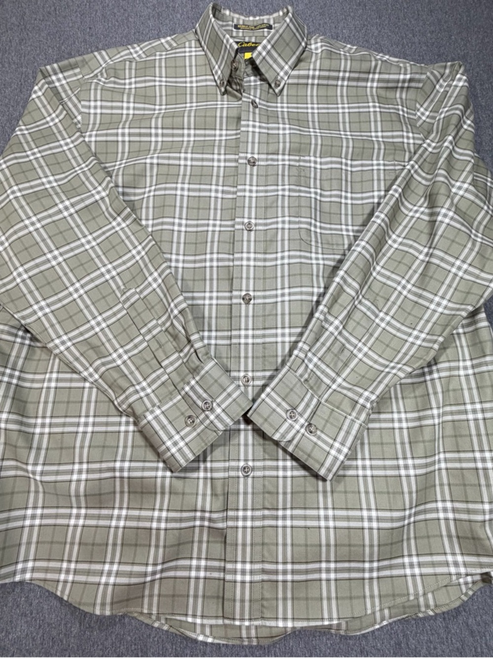 Cabela's Men’s XL Wrinkle Free Long Sleeve Button Down Green Plaid Shirt Cotton